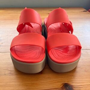 CROCS Brooklyn Low Wedge Orange Sandals - Size 10